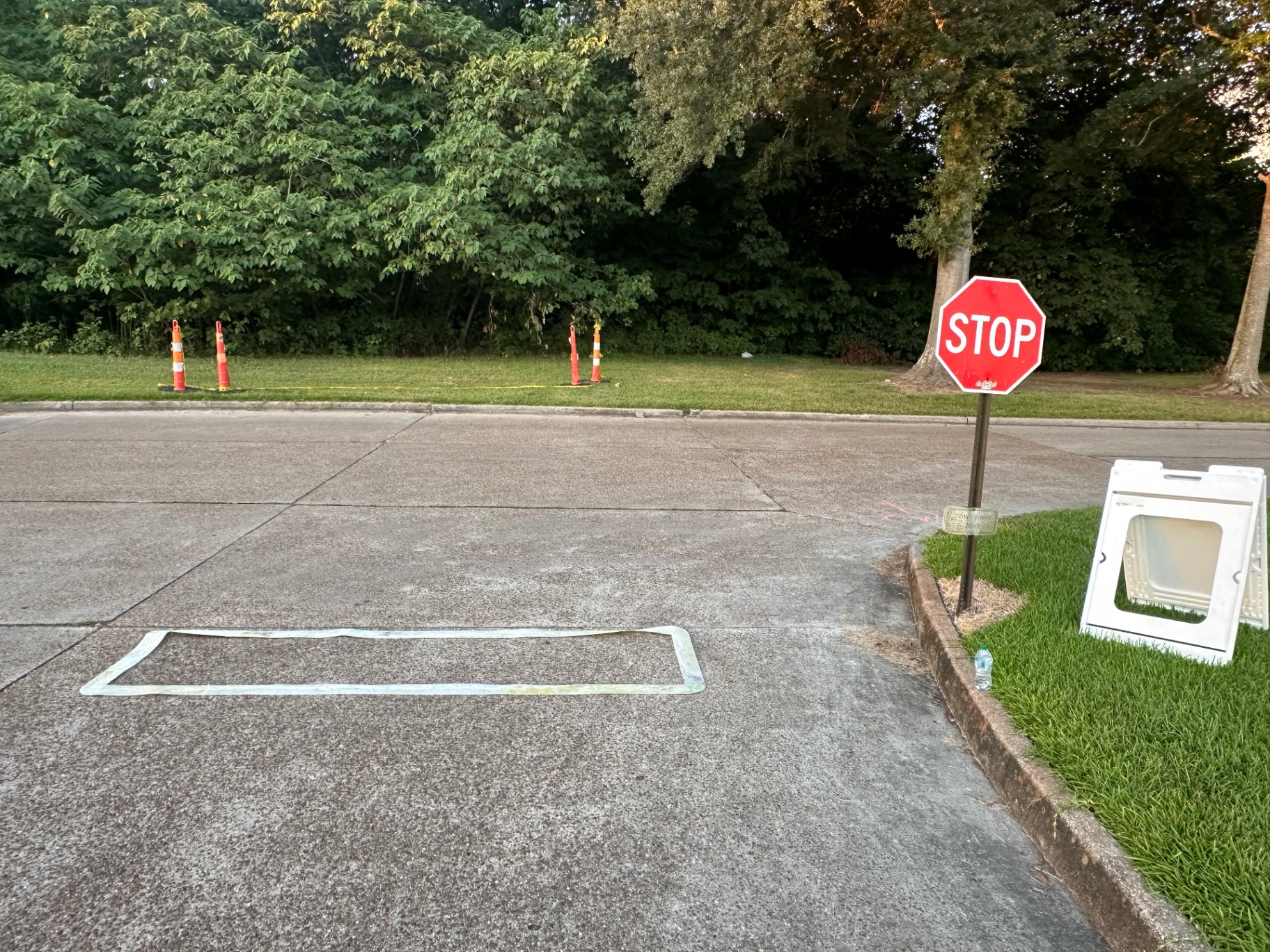 Faded pavement marking prepared for restriping